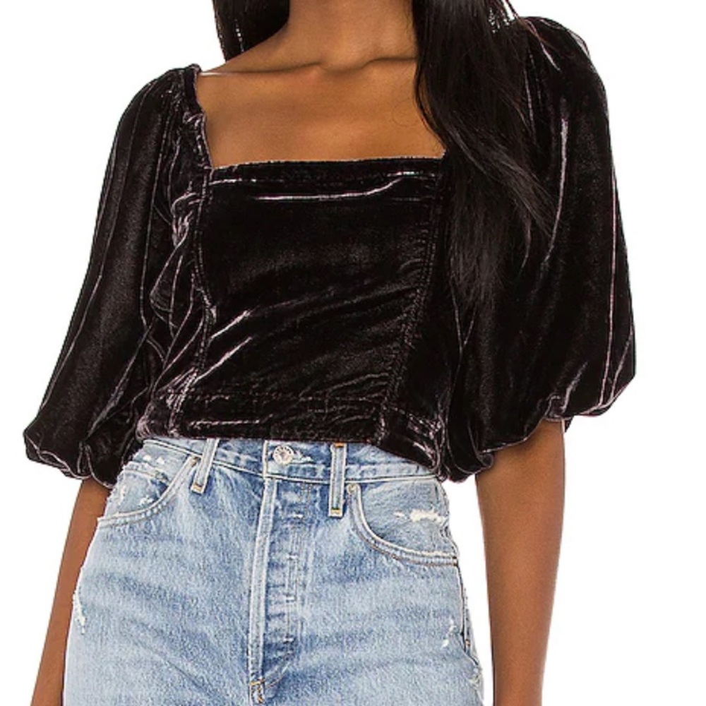Free People Marie Velvet Open Back Cropped Top